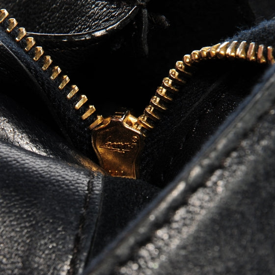 Leather Horizontal Zipper Gusset Cabas Black