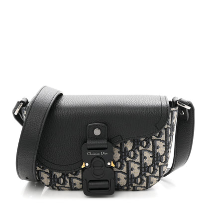 Christian Dior Grained Calfskin Oblique Mini Saddle Messenger Bag With Flap Beige Black 1 of 11