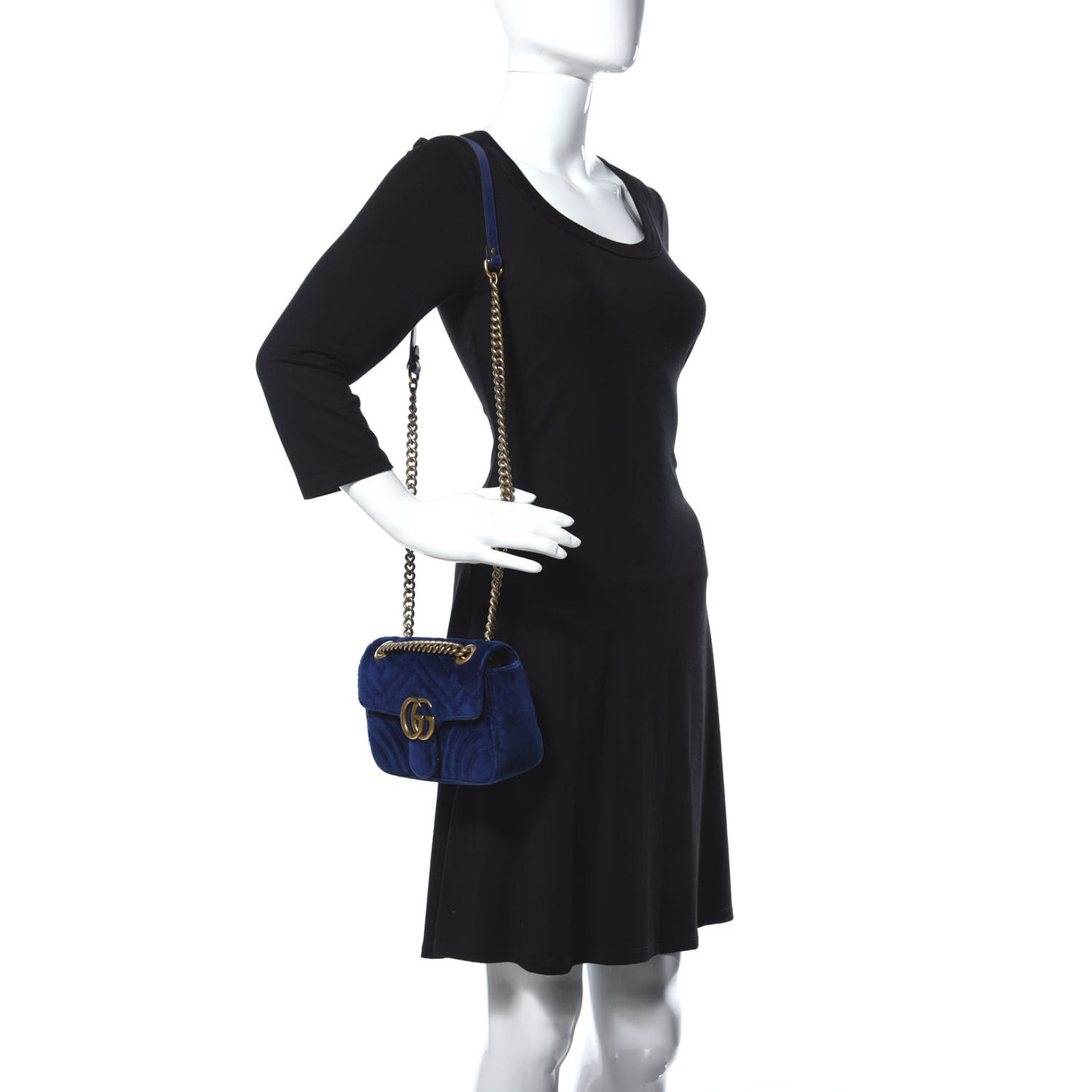 Velvet Matelasse Mini GG Marmont Shoulder Bag Cobalt Blue