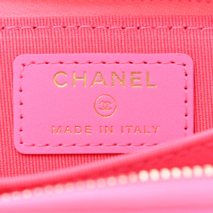Chanel Patent Chevron Quilted Zip Around Boy Coin Purse Wallet Neon Pink 6 of 8