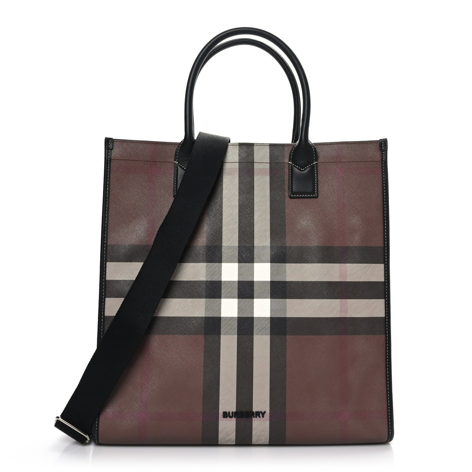 Burberry E-Canvas Denny Check Tote Brown 1 of 8