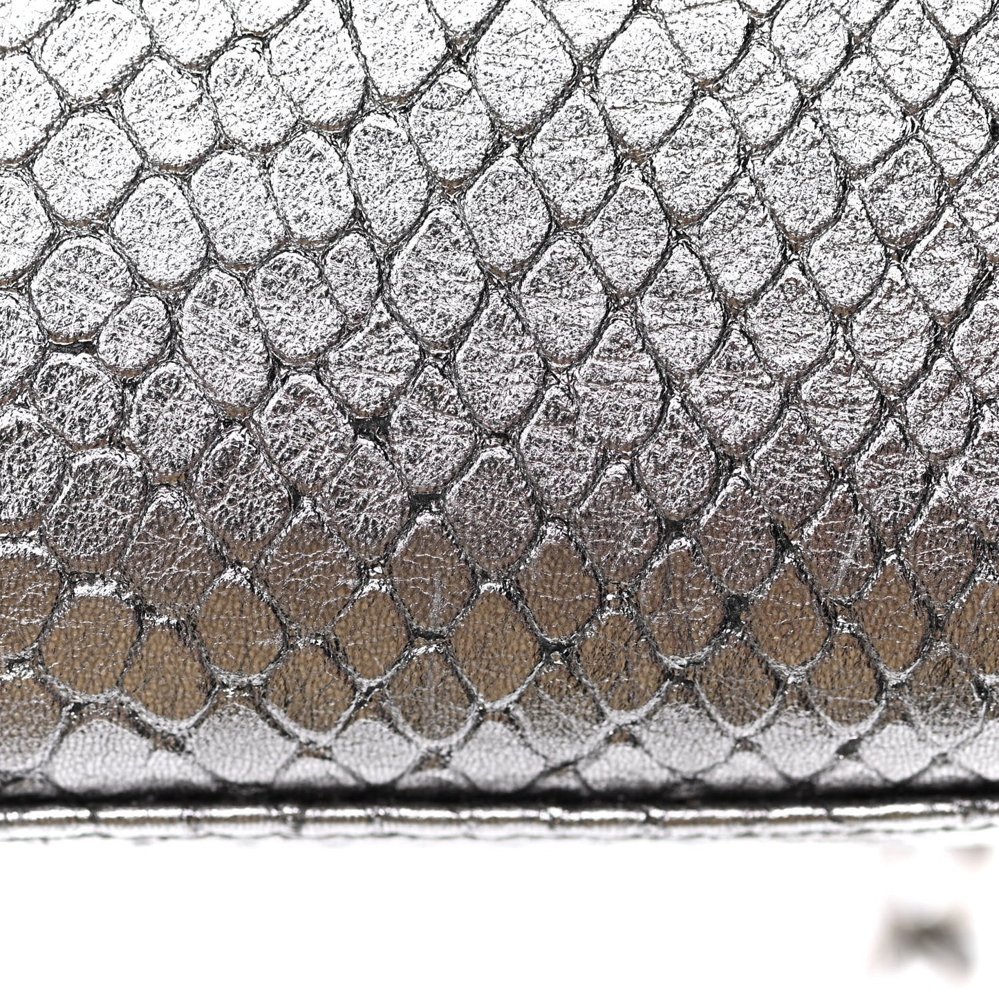 Metallic Calfskin Python Embossed Monogram Chain Wallet Silver