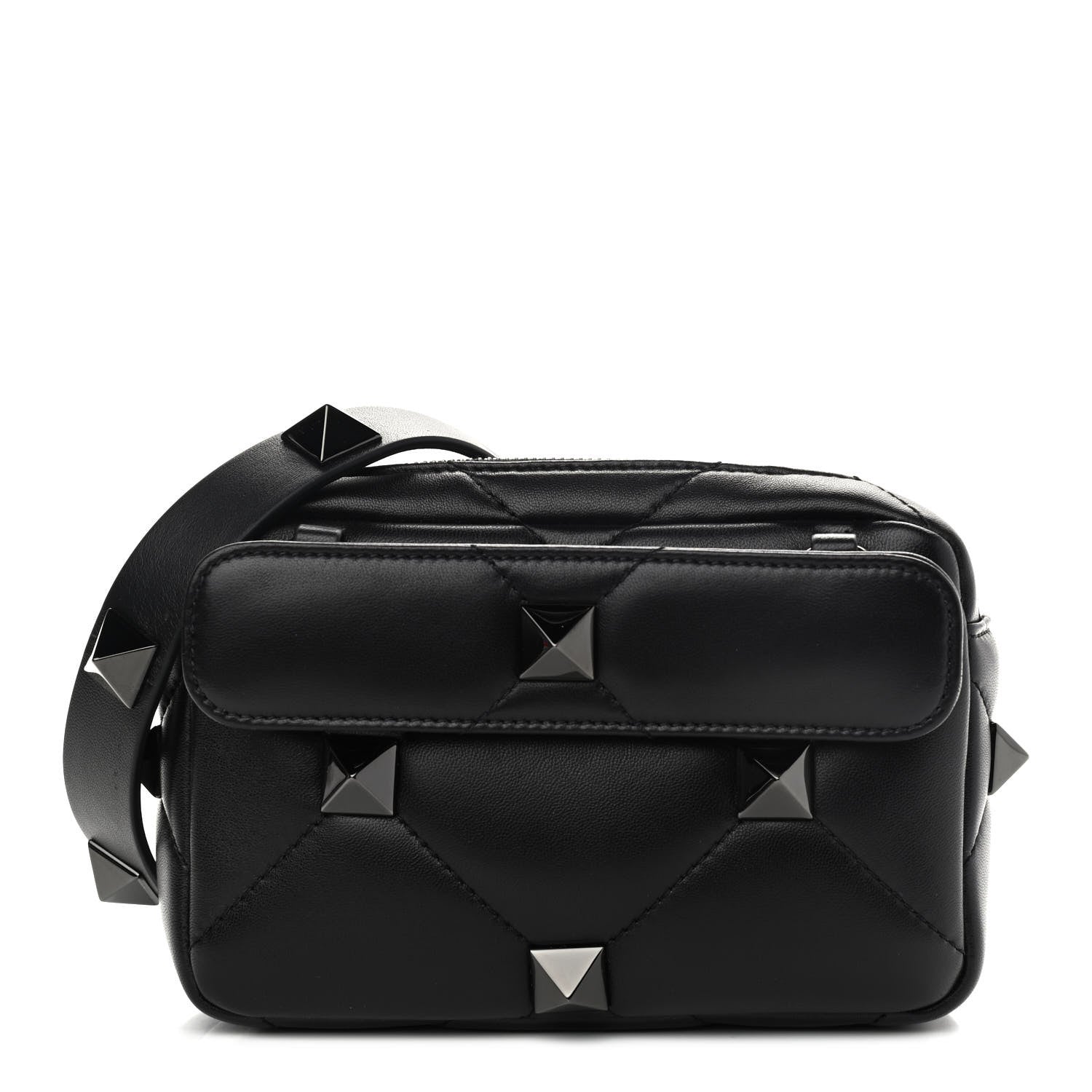 Valentino Garavani Nappa Monochome Small Roman Stud Crossbody Bag Black 1 of 8