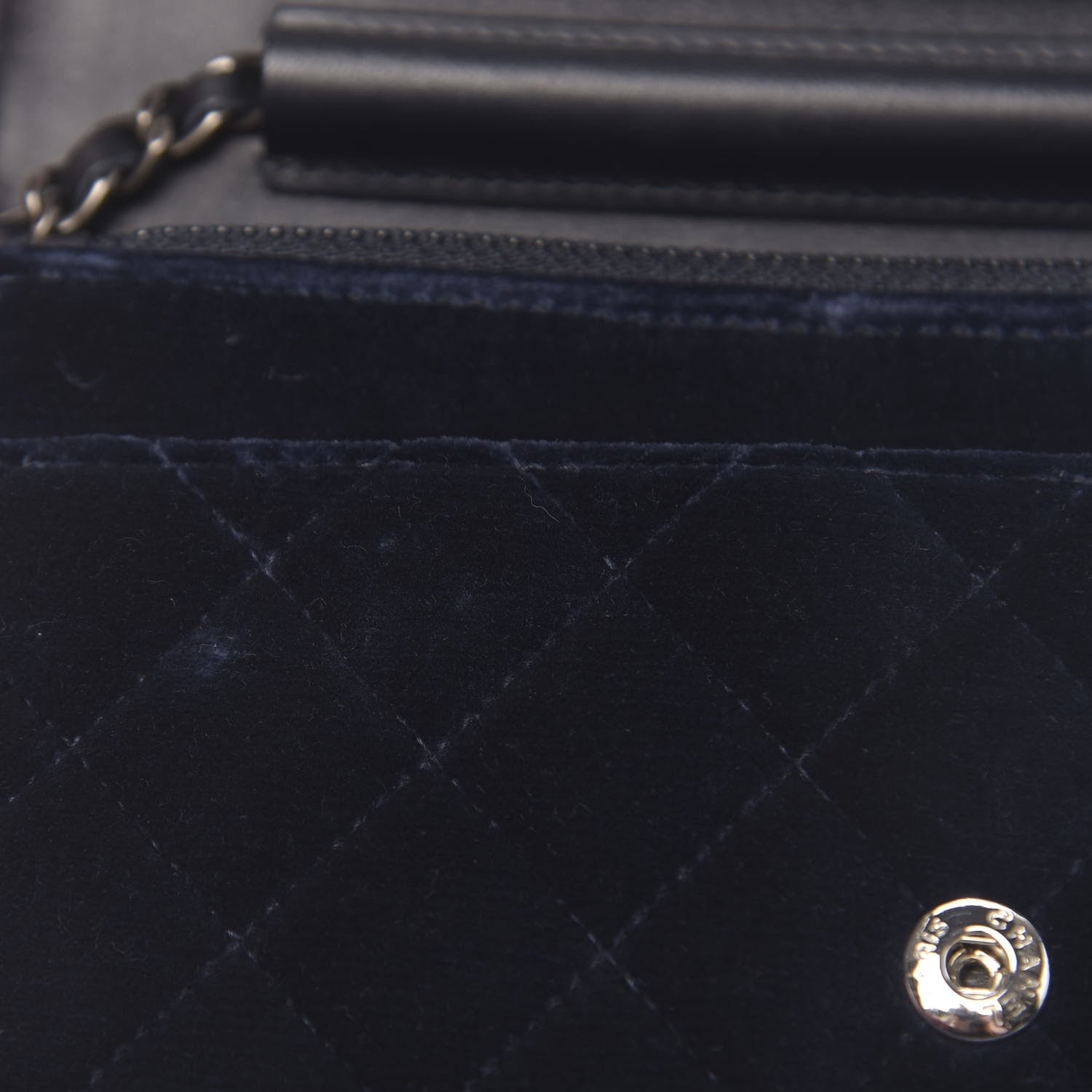 Chanel Velvet Quilted Boy Wallet On Chain WOC Navy 12 of 14