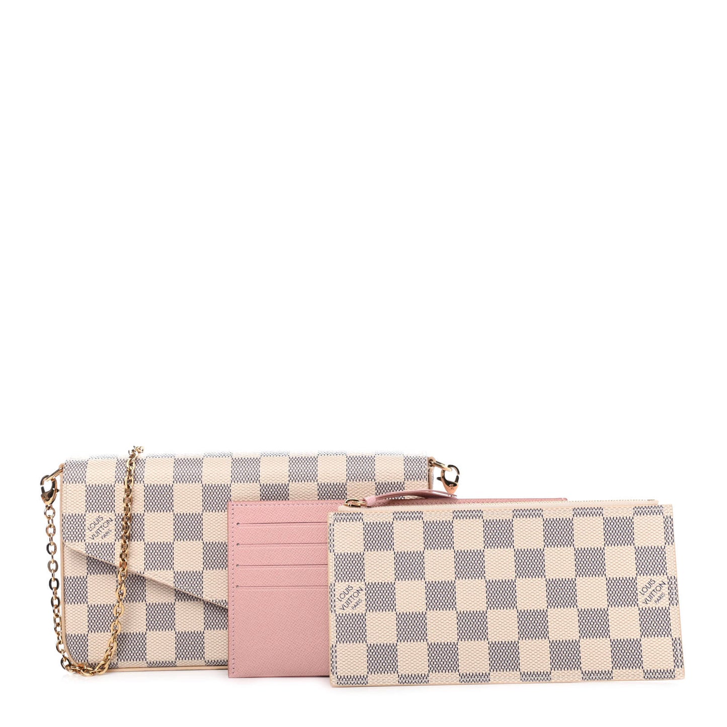 Damier Azur Pochette Felicie Chain Wallet Rose Ballerine