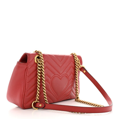 Gucci Calfskin Matelasse Small GG Marmont Shoulder Bag Hibiscus Red 3 of 17