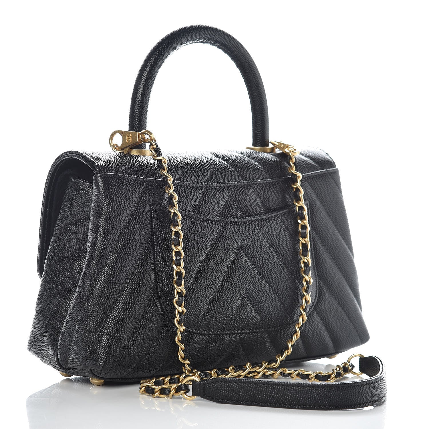 Chanel Caviar Chevron Quilted Mini Coco Handle Flap Black 3 of 10