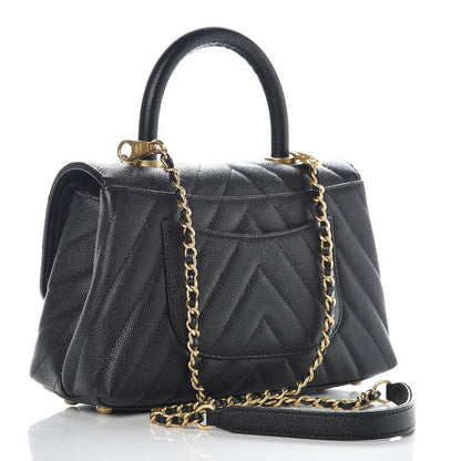 Chanel Caviar Chevron Quilted Mini Coco Handle Flap Black 3 of 10