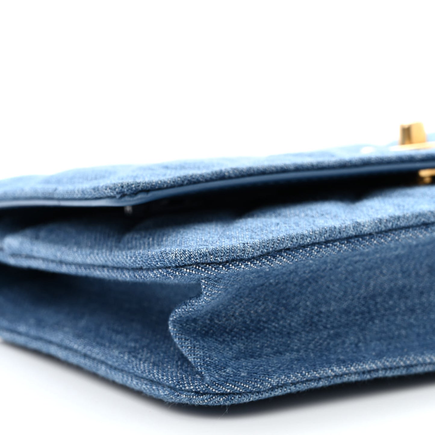 Denim Quilted CC Pearl Crush Wallet on Chain WOC Blue