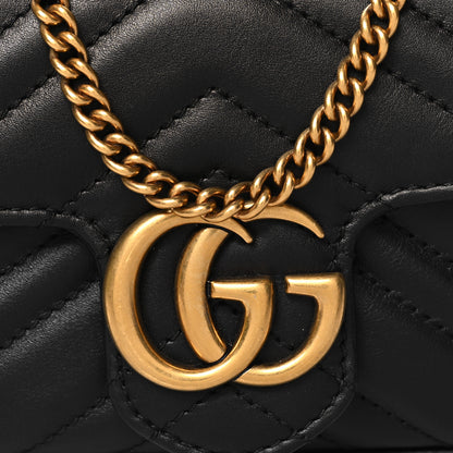 Gucci Calfskin Matelasse Super Mini GG Marmont Shoulder Bag Black 9 of 12
