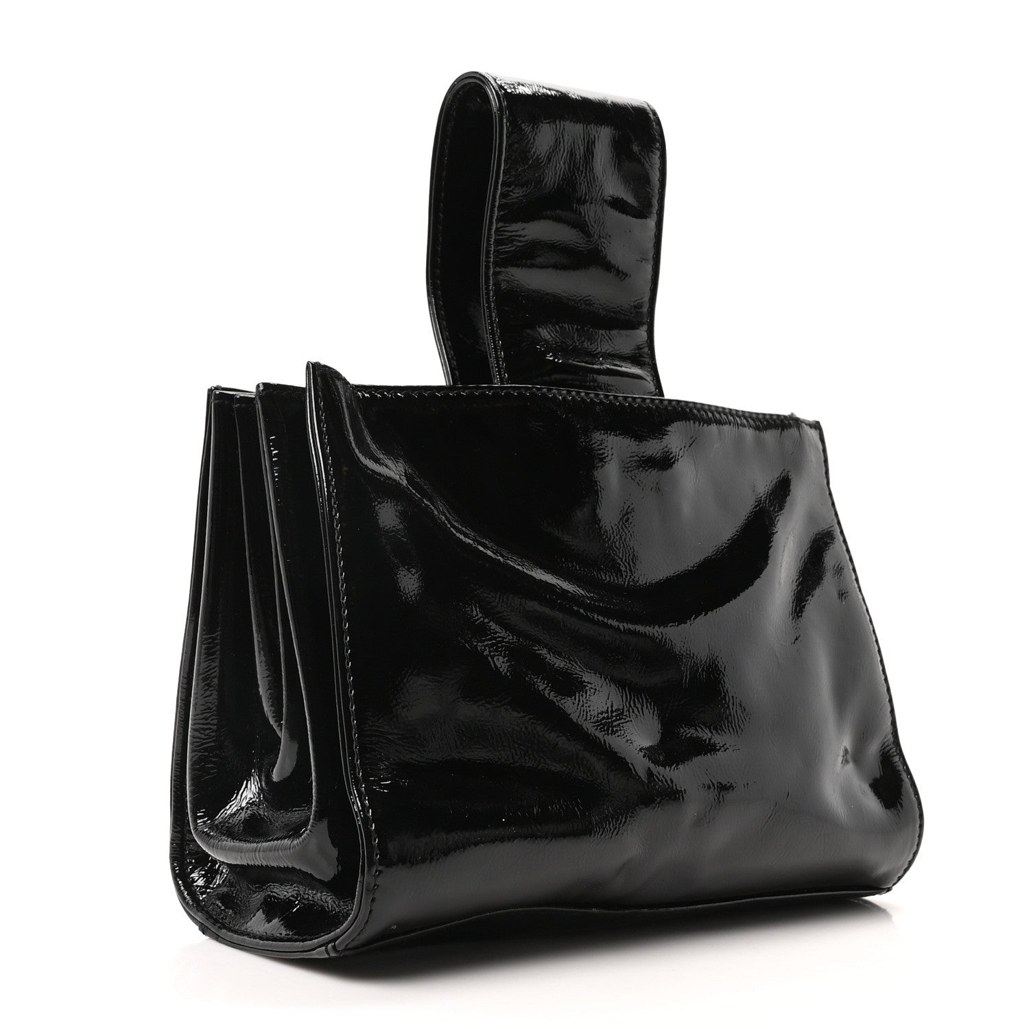 Chanel Patent Mademoiselle Lock Convertible Wrist Clutch Bag Black 3 of 10