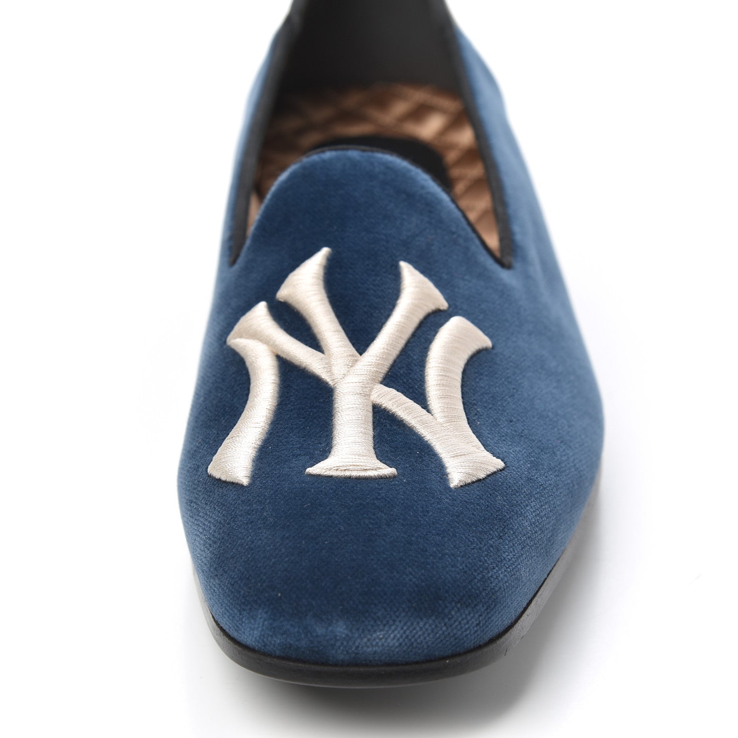 Gucci X MLB Velvet NY Yankees Embroidered Mens Loafers 8 Zaffre Black 12 of 12