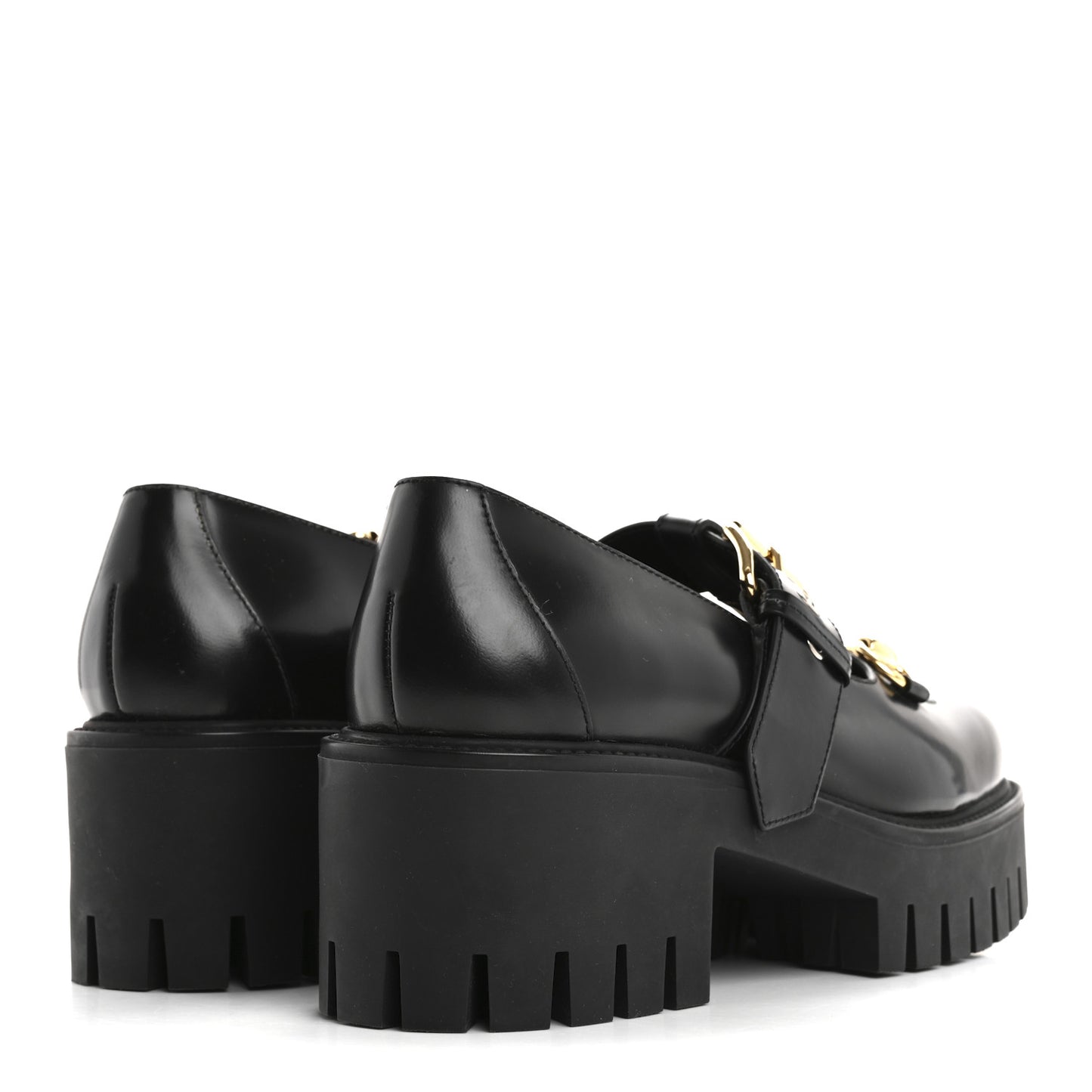 Calfskin Womens Horsebit Platform Chunky Lug Sole Mary Jane 40mm Loafers 38 Black