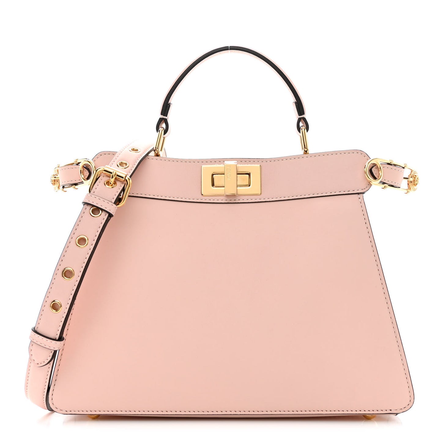 X VERSACE Vitello Seta Nappa Fendace FF Baroque Small Peekaboo I SEE U Satchel Rosa Confetto White Gold
