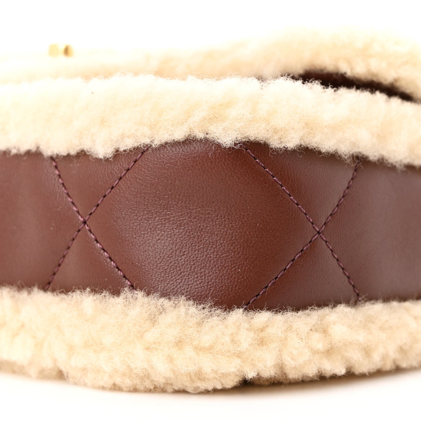 Shearling Lambskin Quilted Mini Furry Coco Flap Beige Dark Brown