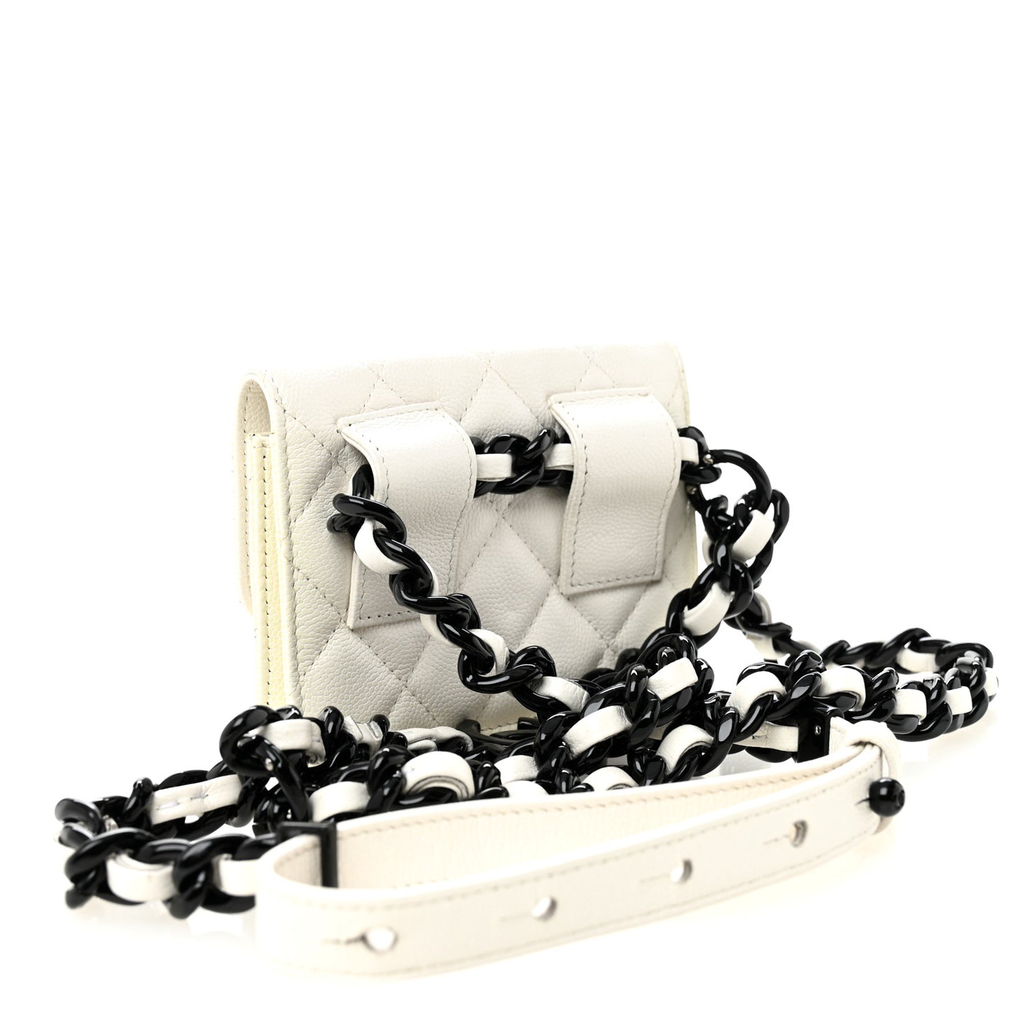 Caviar Quilted My Everything Belt Flap Card Holder White