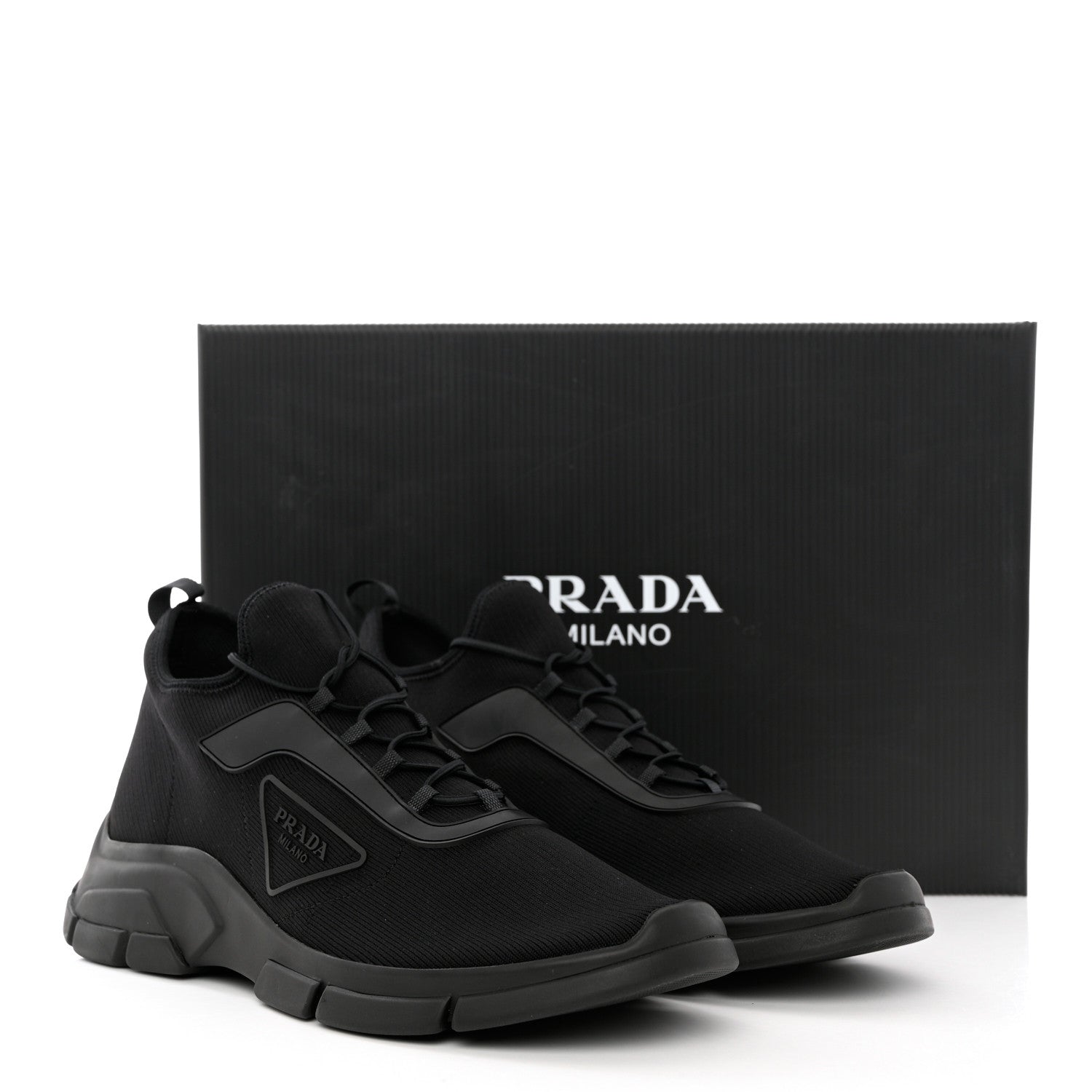 Prada Knit Fabric Logo Mens Running Sneakers 8 Black 9 of 9