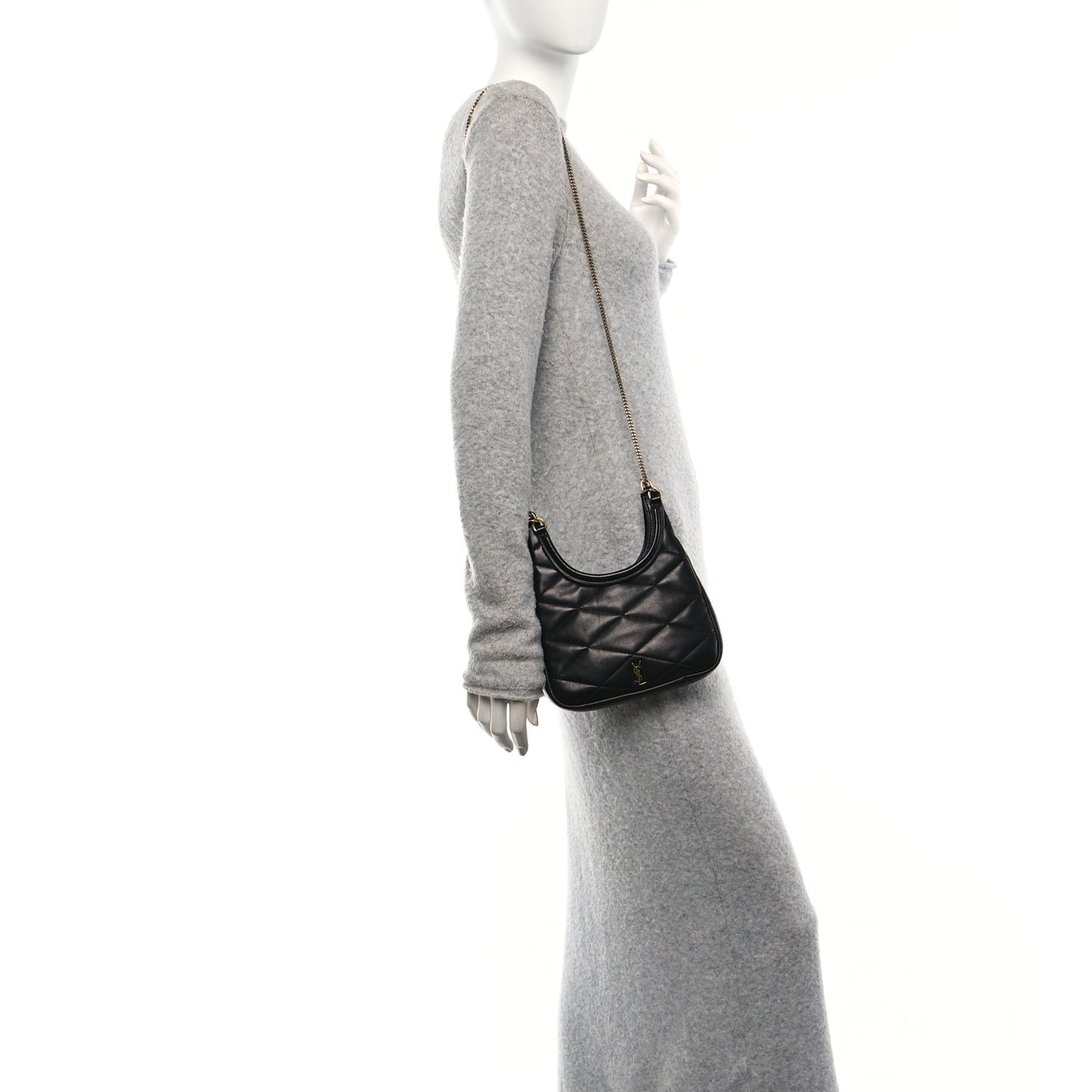 Lambskin Quilted Monogram Sade Hobo Black