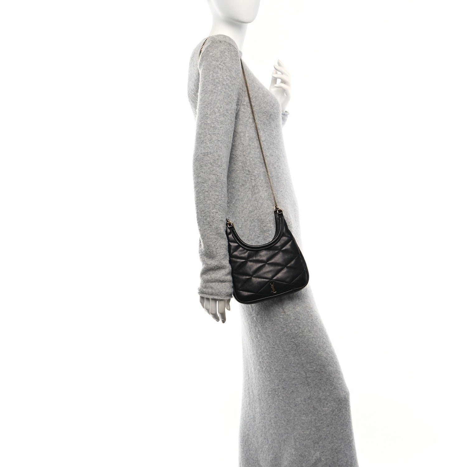 Saint Laurent Lambskin Quilted Monogram Sade Hobo Black 2 of 9