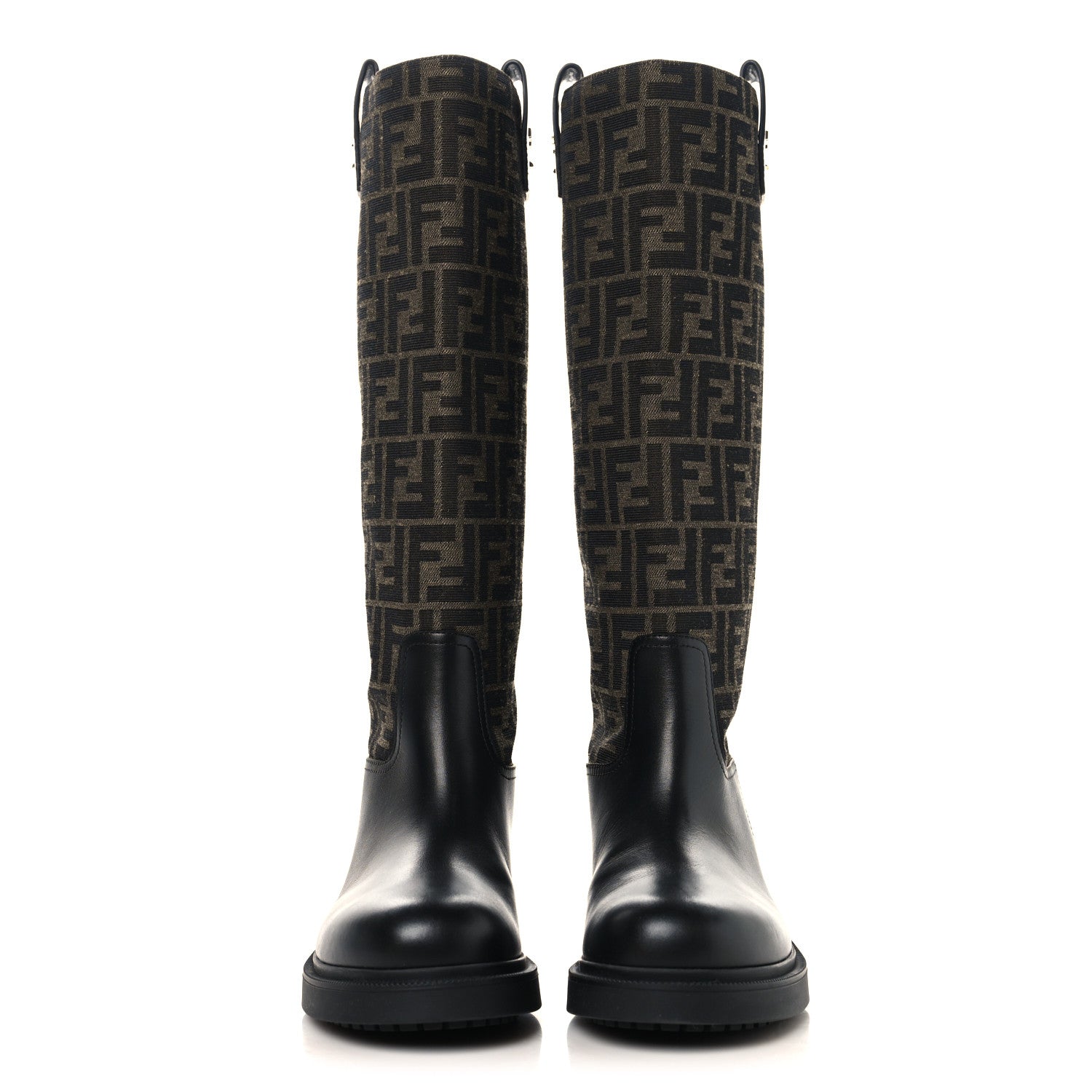 Fendi Zucca Calfskin Flip Boots 39 Tobacco Black 2 of 7