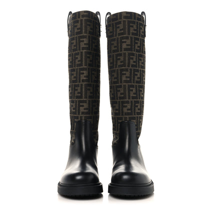 Fendi Zucca Calfskin Flip Boots 39 Tobacco Black 2 of 7