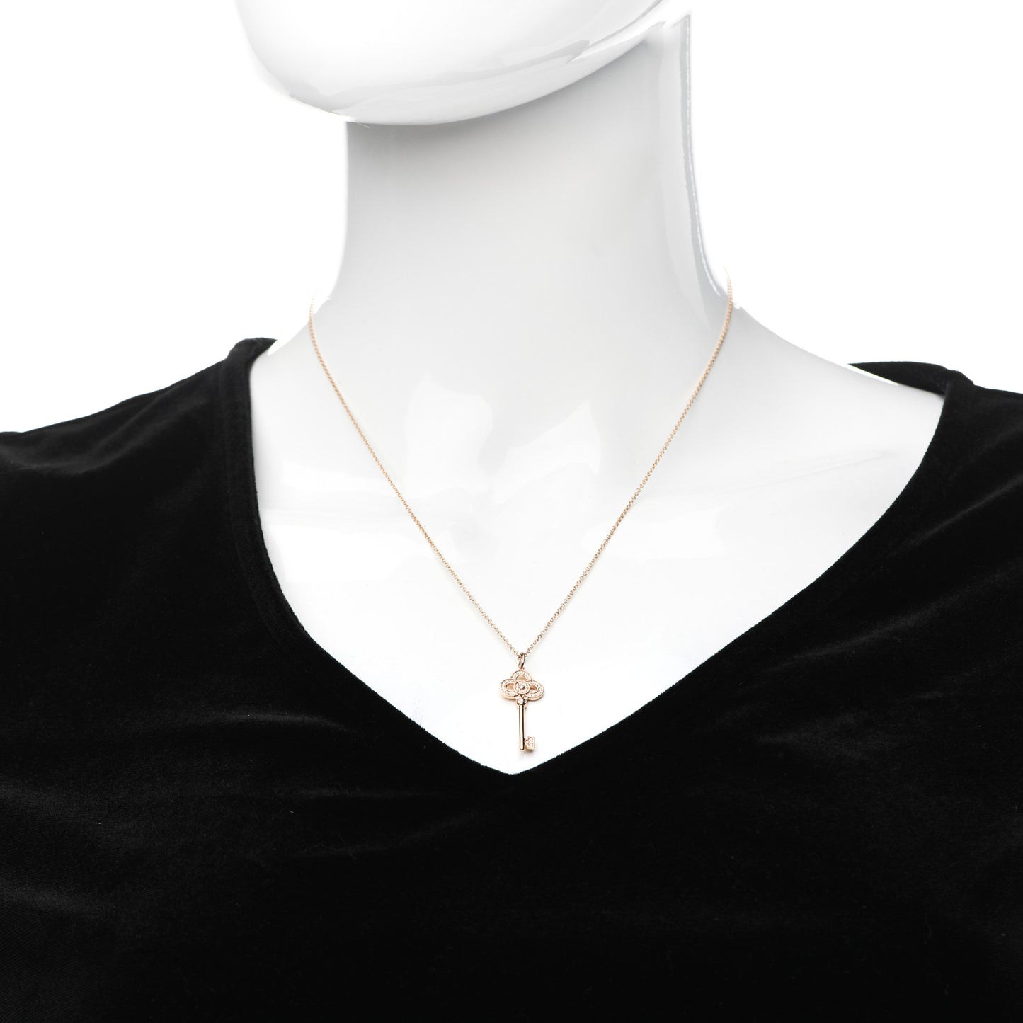 18K Rose Gold Diamond Mini Crown Key Pendant Necklace