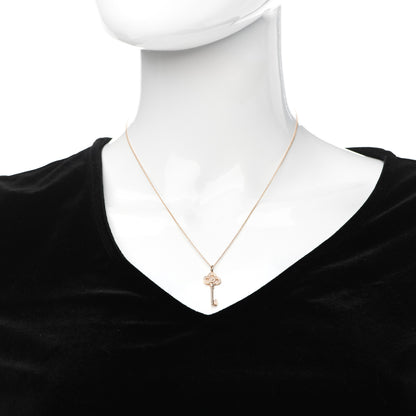 Tiffany 18K Rose Gold Diamond Mini Crown Key Pendant Necklace 2 of 4