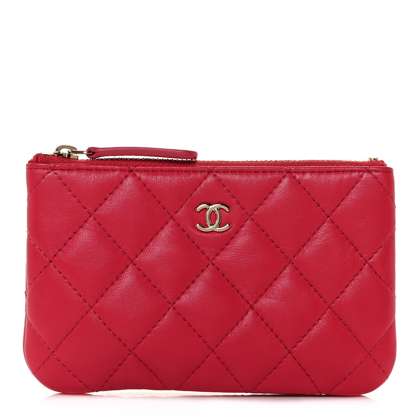 Lambskin Quilted Small Cosmetic Case Dark Pink