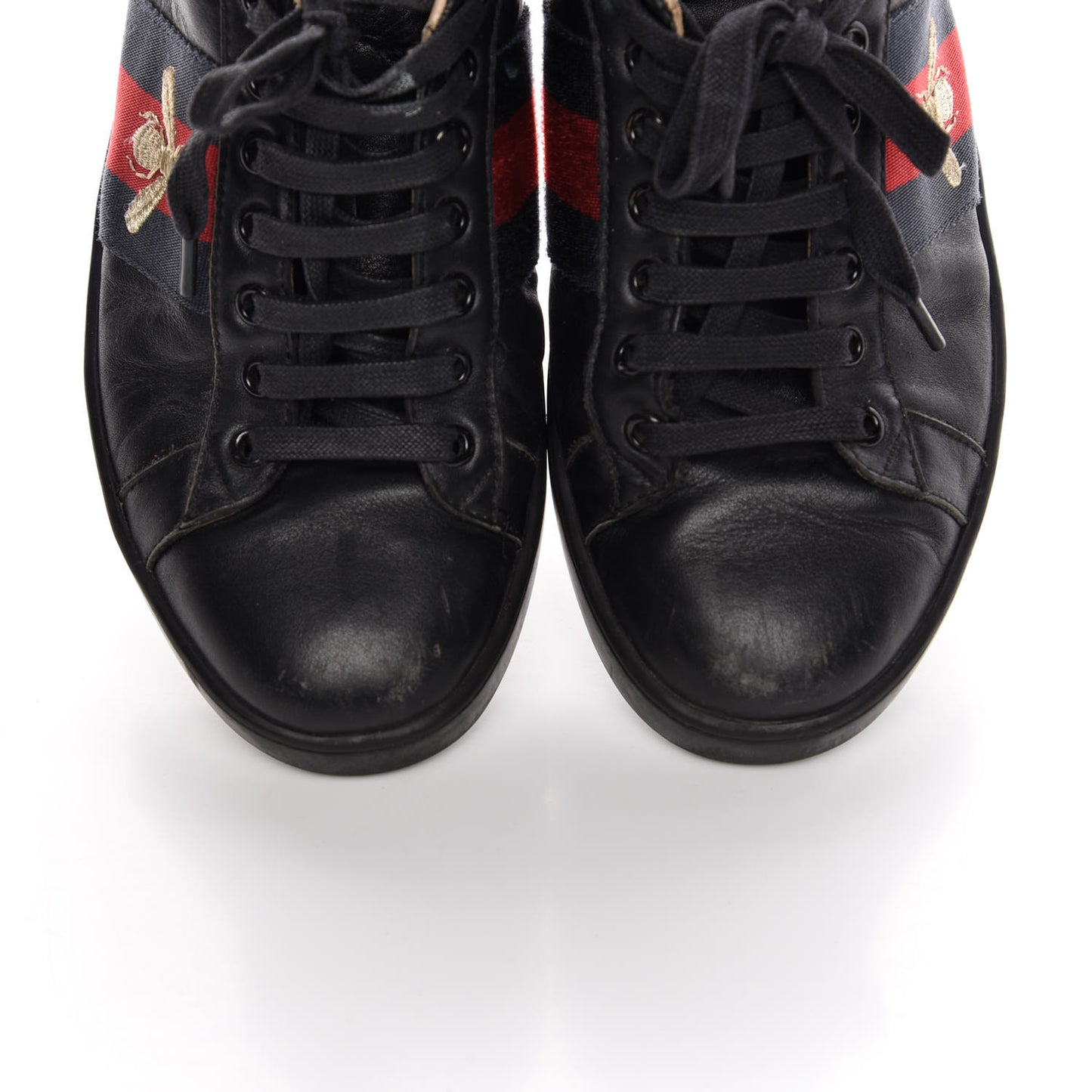Calfskin Ayers Web Bee Embroidered Ace Sneakers 38 Black