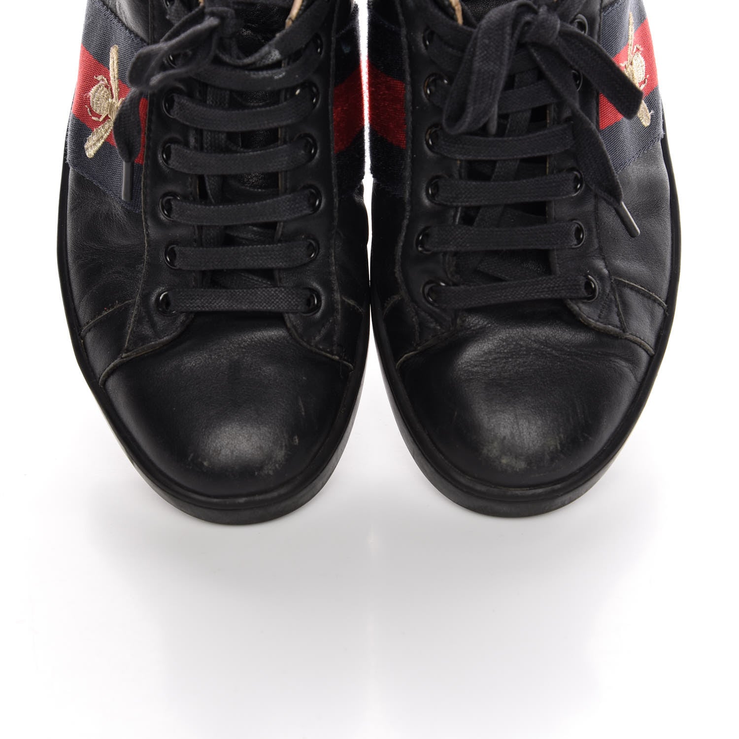 Gucci Calfskin Ayers Web Bee Embroidered Ace Sneakers 38 Black 11 of 19