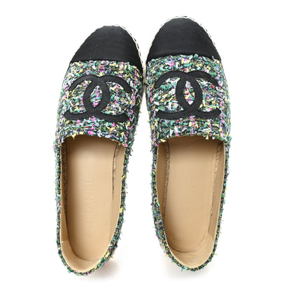 Chanel Tweed Grosgrain CC Espadrilles 39 Green Pink Yellow Black 2 of 10