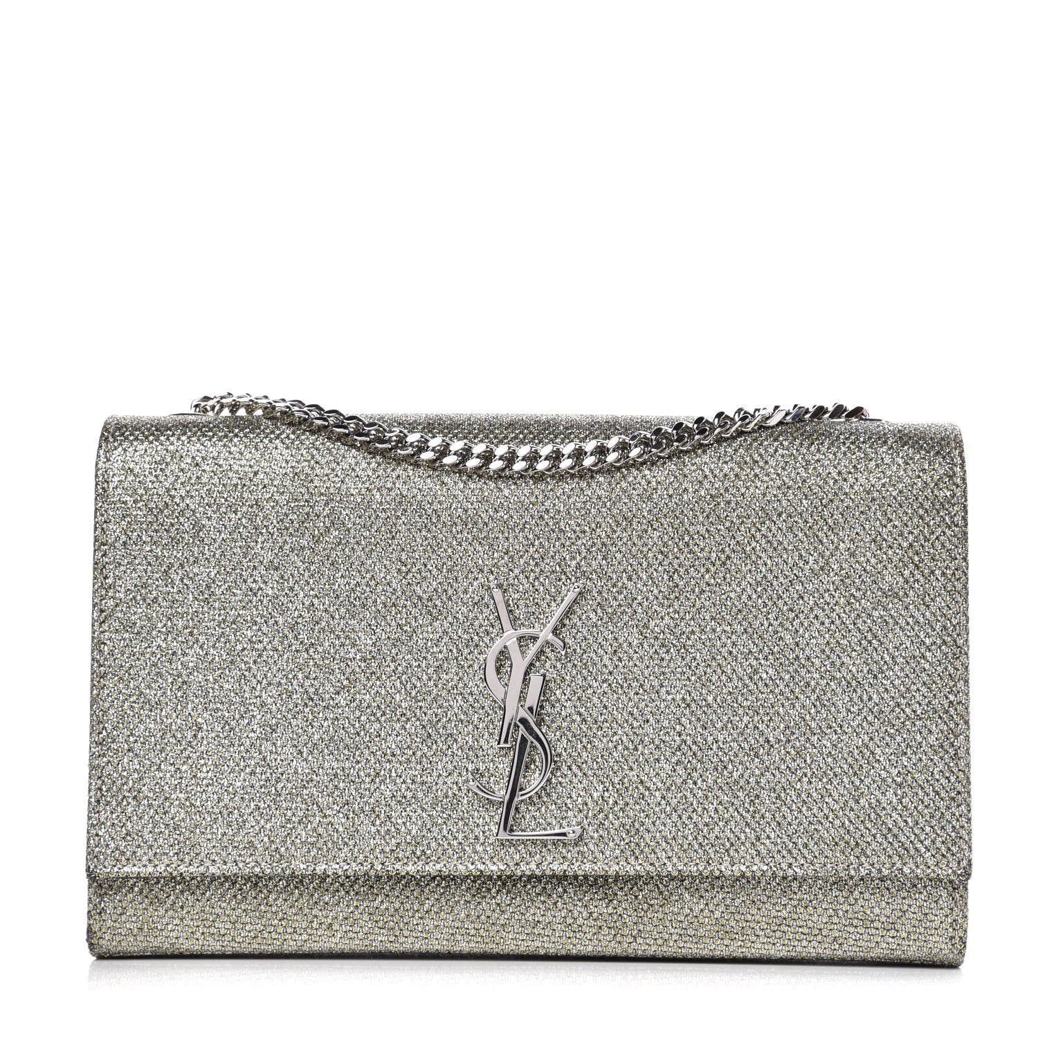 Saint Laurent Metallic Canvas Woven Medium Classic Monogram Kate Satchel Gold 1 of 7