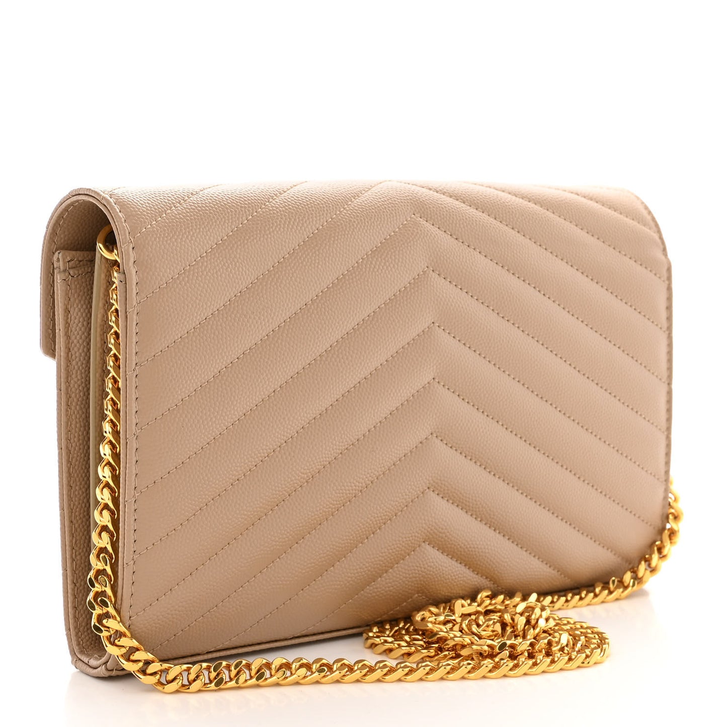 Grain De Poudre Matelasse Chevron Monogram Chain Wallet Dark Beige