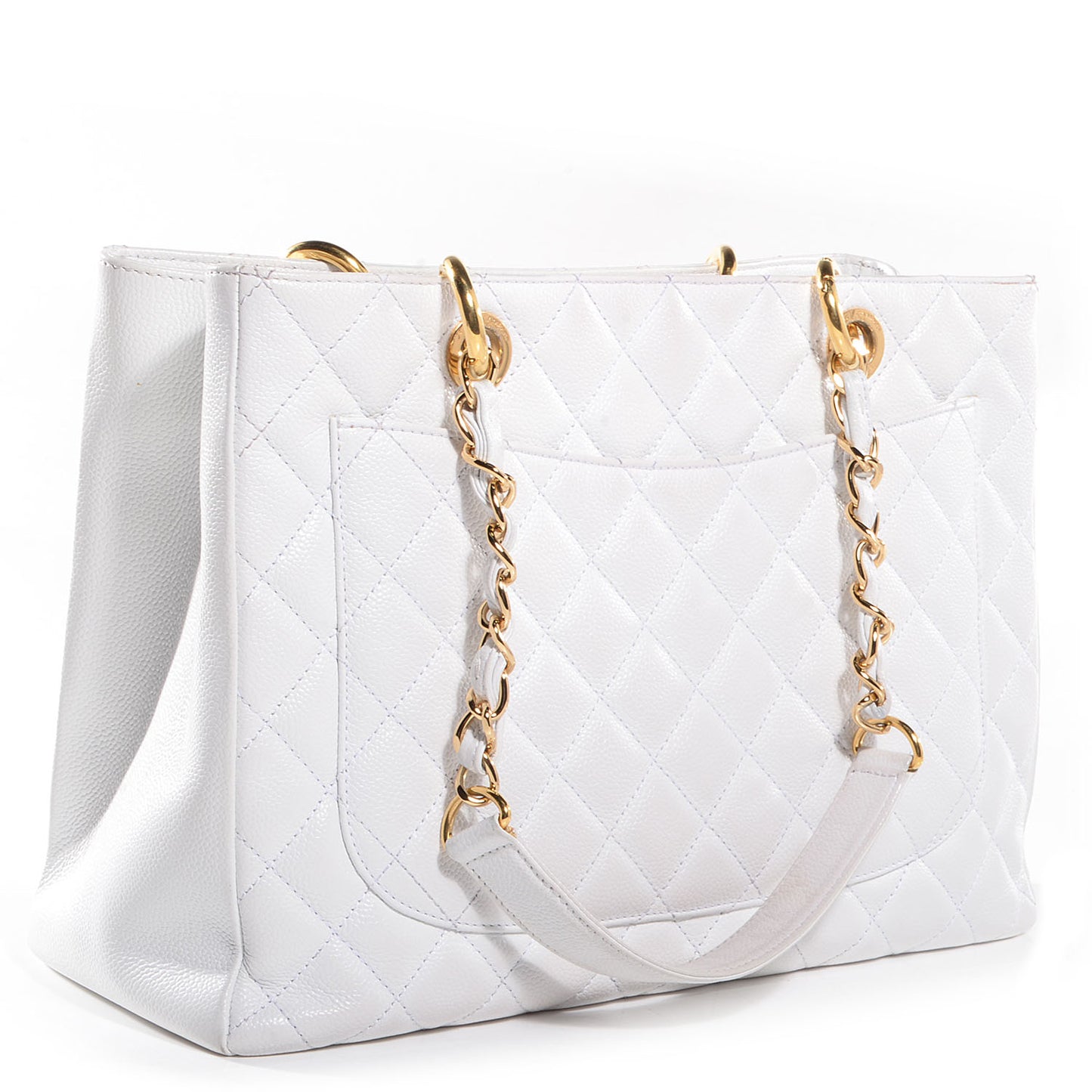 Caviar Quilted Grand Shopping Tote GST White