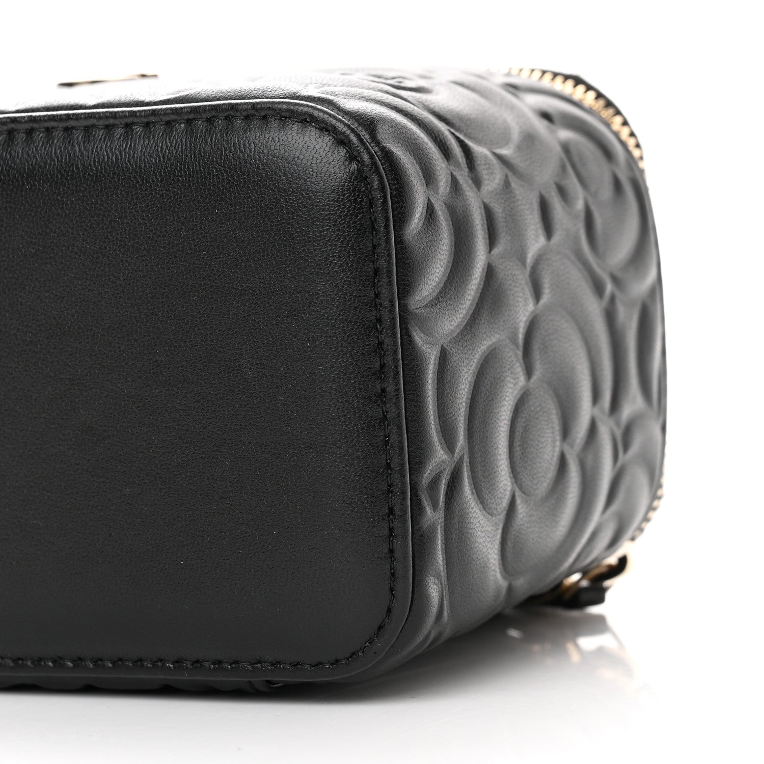 Chanel Lambskin Camellia Embossed Small Vanity Case With Chain Black 10 of 10