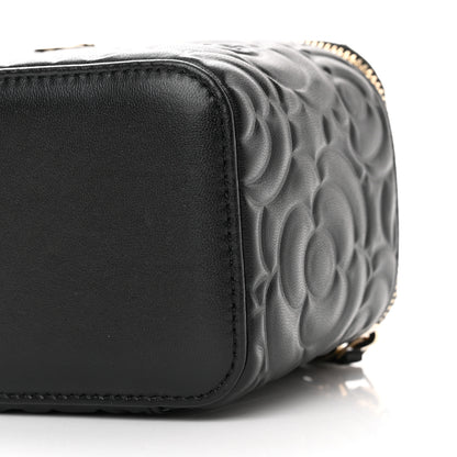 Chanel Lambskin Camellia Embossed Small Vanity Case With Chain Black 10 of 10