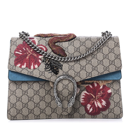Gucci GG Supreme Monogram Bee Snake Embroidered Medium Dionysus Shoulder Bag Blue 1 of 10