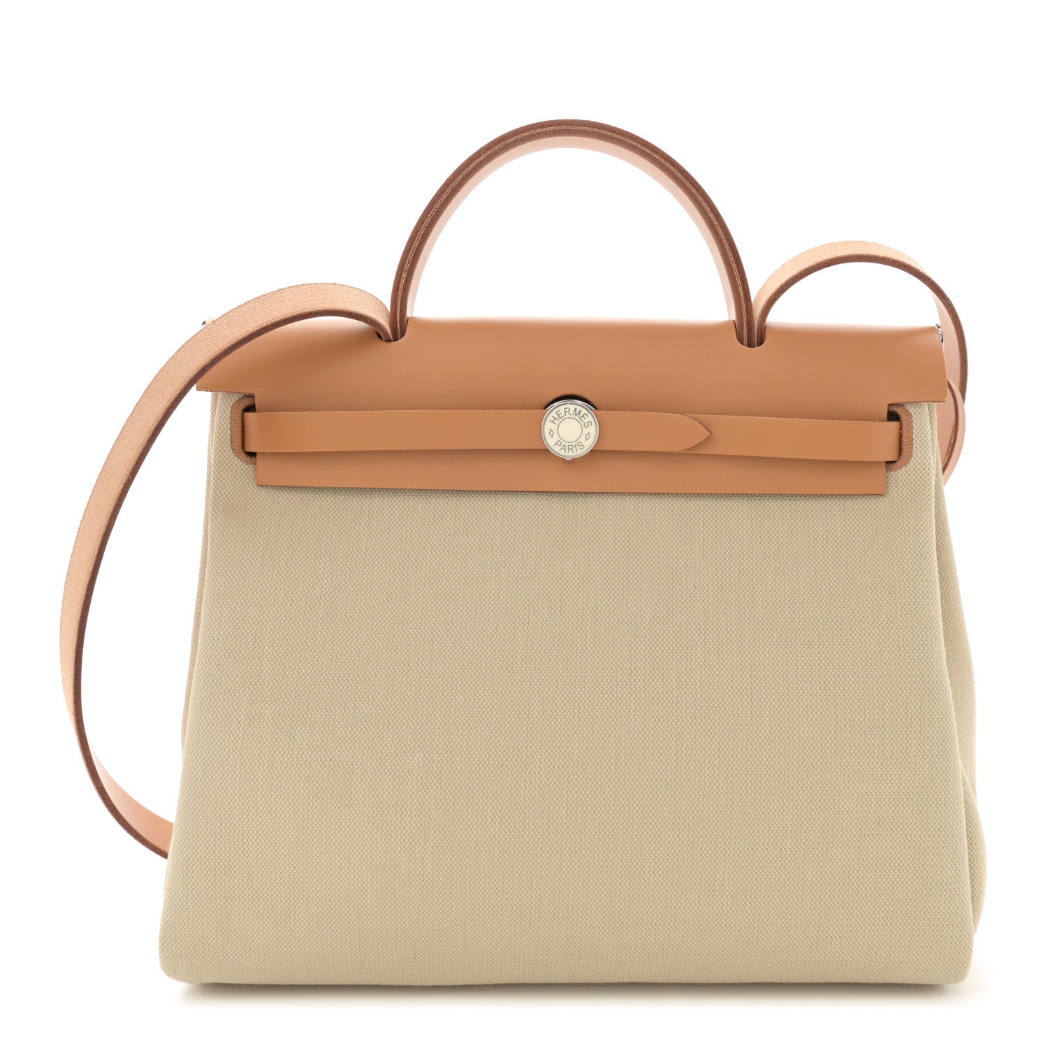 Hermes Toile Militaire Vache Hunter Laque Herbag Zip Retourne PM 31 Beton Naturel Sable Nata 1 of 13