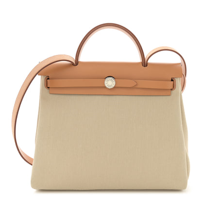 Hermes Toile Militaire Vache Hunter Laque Herbag Zip Retourne PM 31 Beton Naturel Sable Nata 1 of 13