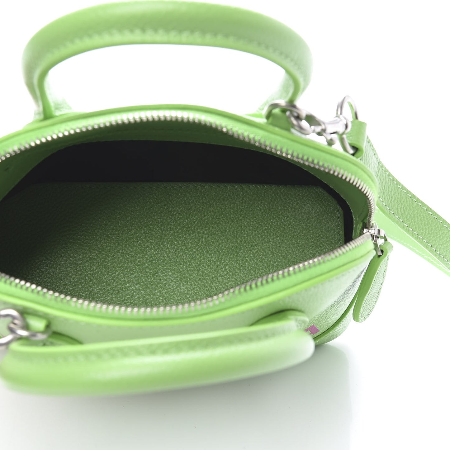 Grained Calfskin XXS Ville Top Handle Bag Light Green Fuchsia