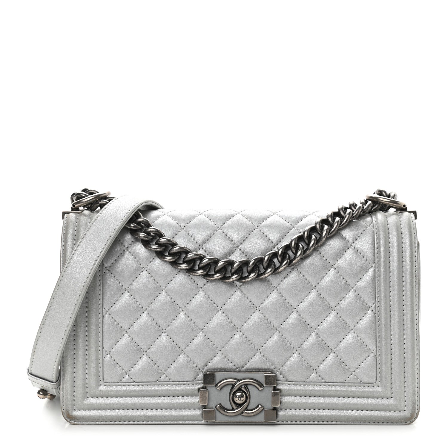 Chanel Metallic Calfskin Quilted Medium Boy Flap Silver 1 of 9