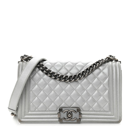 Chanel Metallic Calfskin Quilted Medium Boy Flap Silver 1 of 9