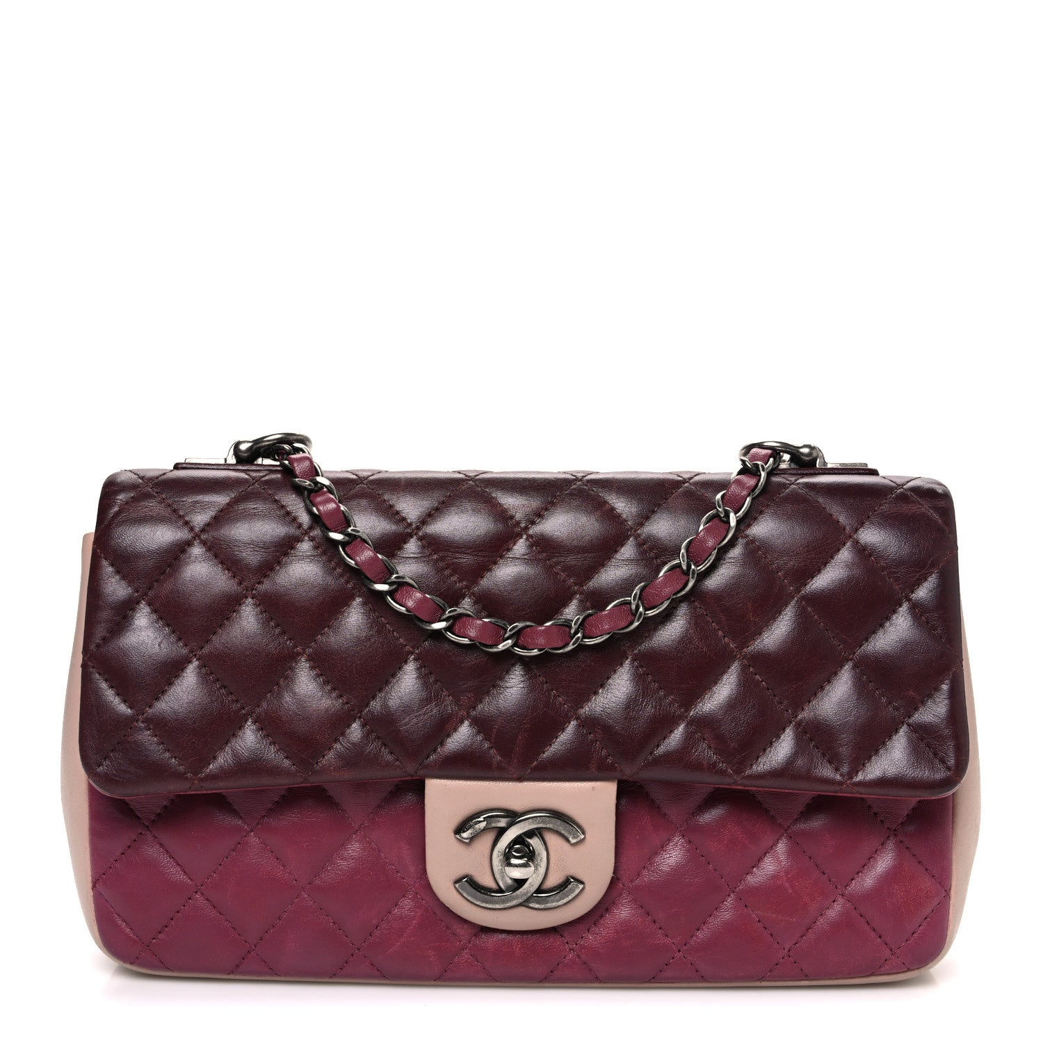 Chanel Lambskin Quilted Medium Tri-Color Flap Burgundy Dark Pink 1 of 10