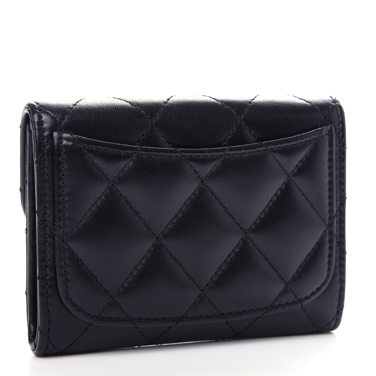 Lambskin Quilted Flap Card Holder Wallet Black