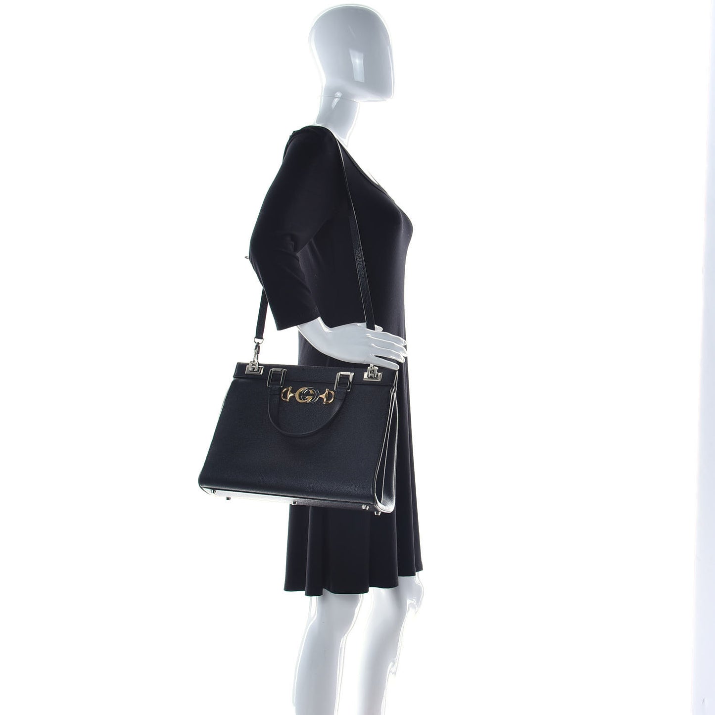 Grainy Calfskin Medium Zumi Top Handle Bag Black