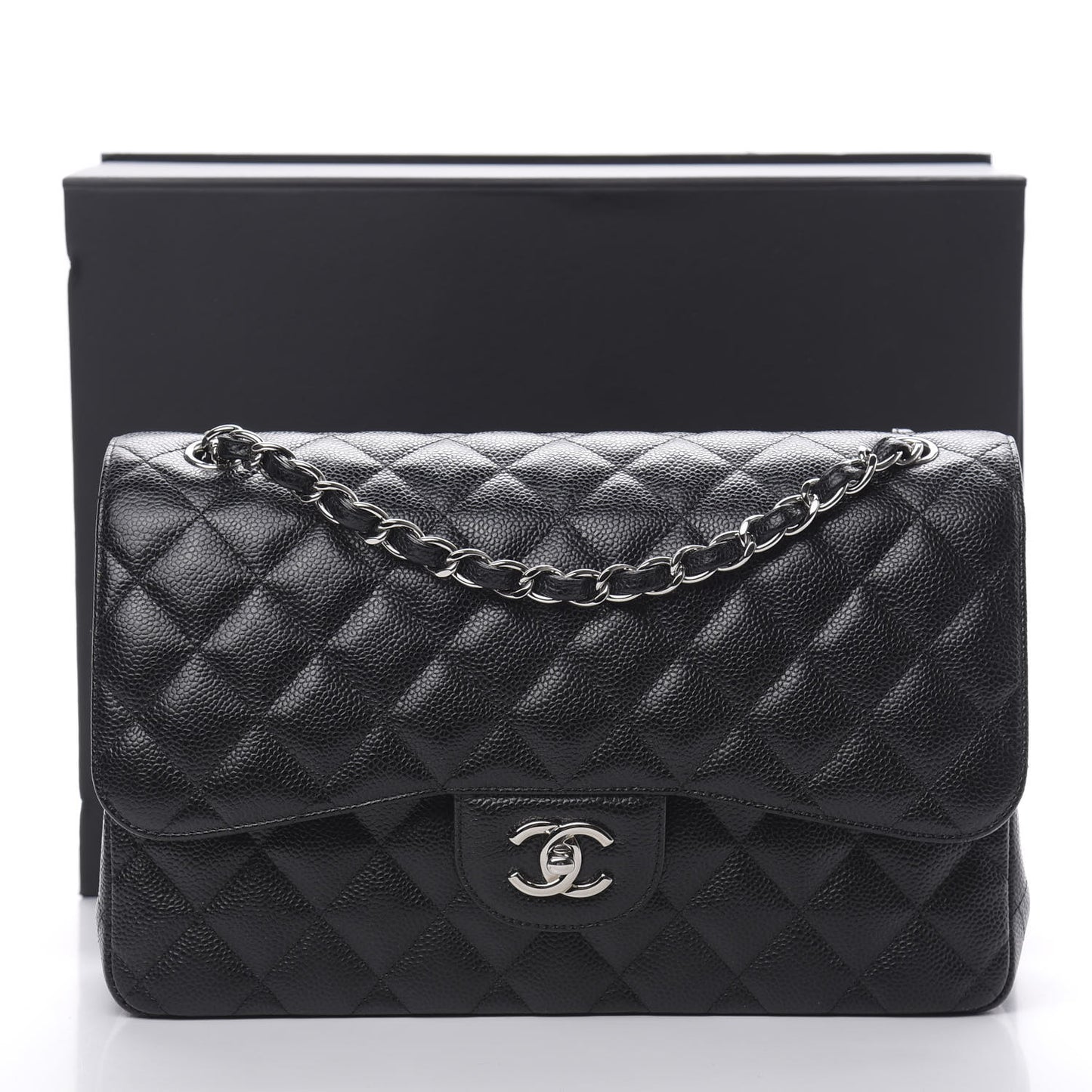 Caviar Quilted Jumbo Double Flap Black