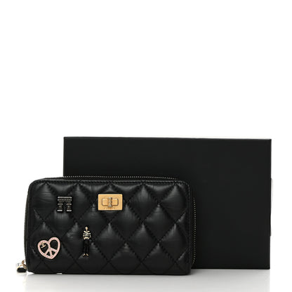 Chanel Aged Calfskin Quilted Small Lucky Charms 2.55 Reissue Zip Around Wallet Black 9 of 9