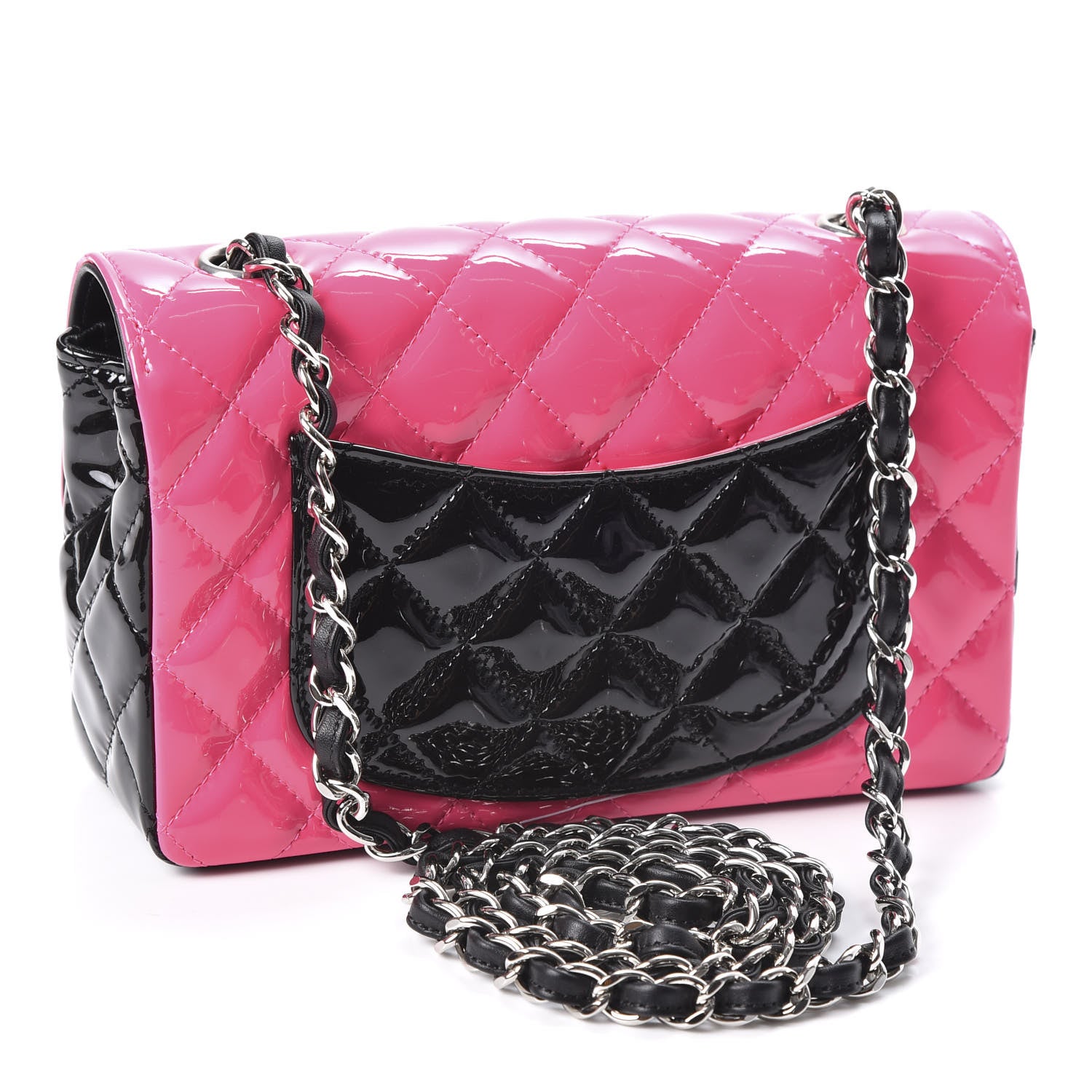 Chanel Patent Calfskin Quilted Bi-Color Mini Rectangular Flap Pink Black 2 of 9