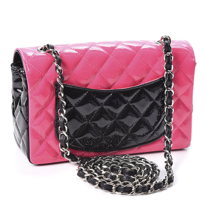 Chanel Patent Calfskin Quilted Bi-Color Mini Rectangular Flap Pink Black 2 of 9