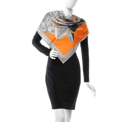 Hermes Silk Selle De Dignitaire Scarf 90 Gris Orange Miel 2 of 6
